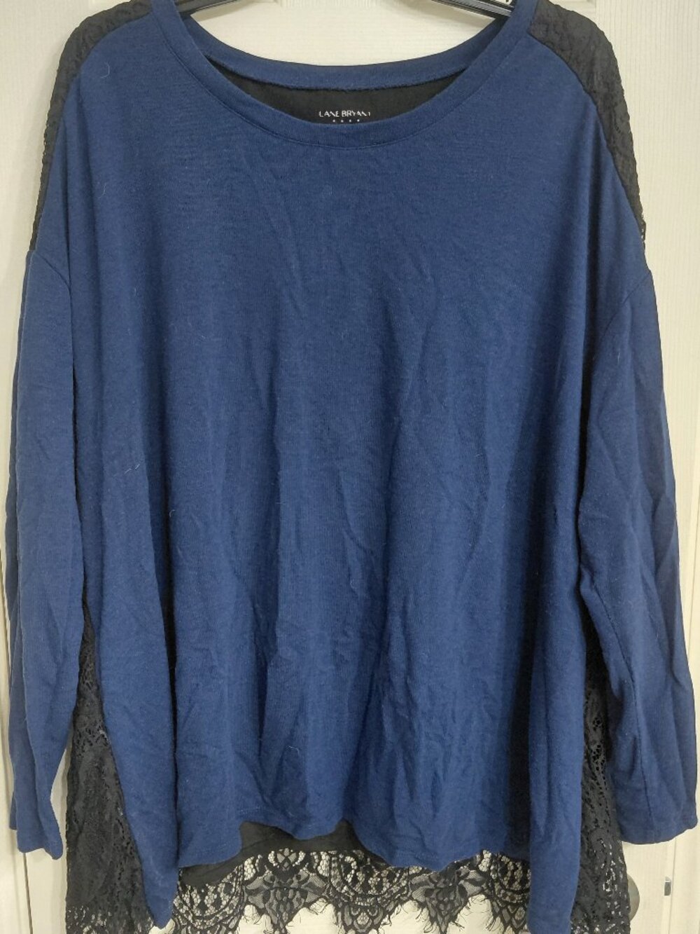 Lane Bryant Black and Blue Sweater with Back Lace Detail